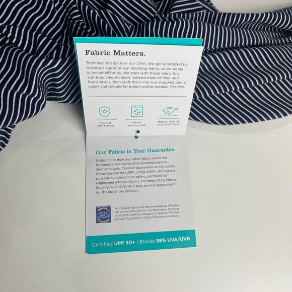 Coolibar Mens Merrit Long Sleeve Pocket Polo Shirt Blue White Striped UPF50 NWT - Picture 11 of 13